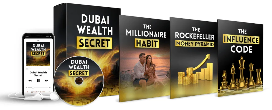 Dubai Wealth Secret bundle showing the audio program and bonus guides