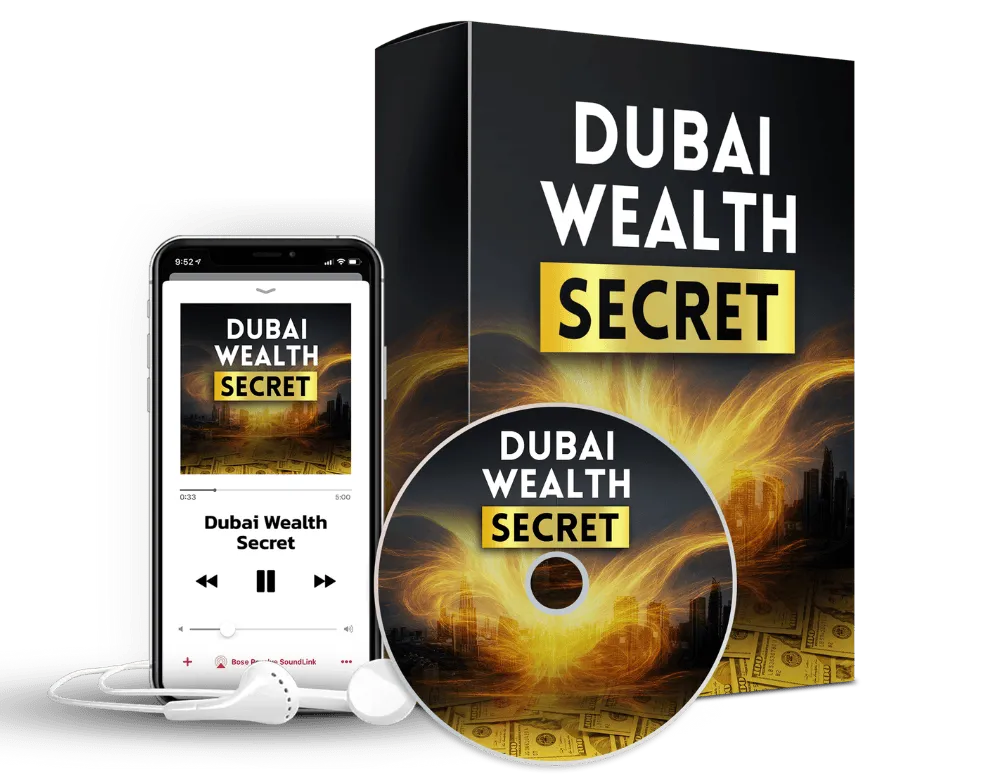 Dubai Wealth Secret program box art for the 5-minute daily audio program